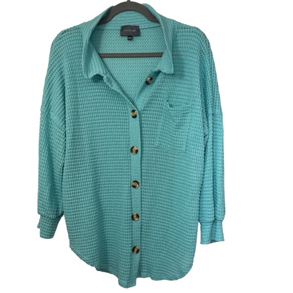 Hudson Gray Waffle Knit Button Down Shacket Shirt - Picture 4 of 6